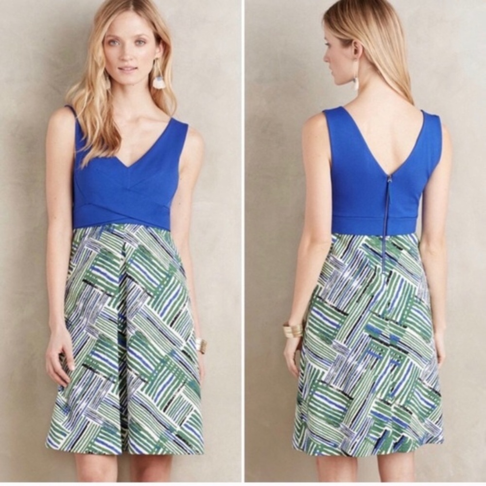 Anthropologie HD in Paris Blue Green Ardmore Dress - Picture 2 of 8